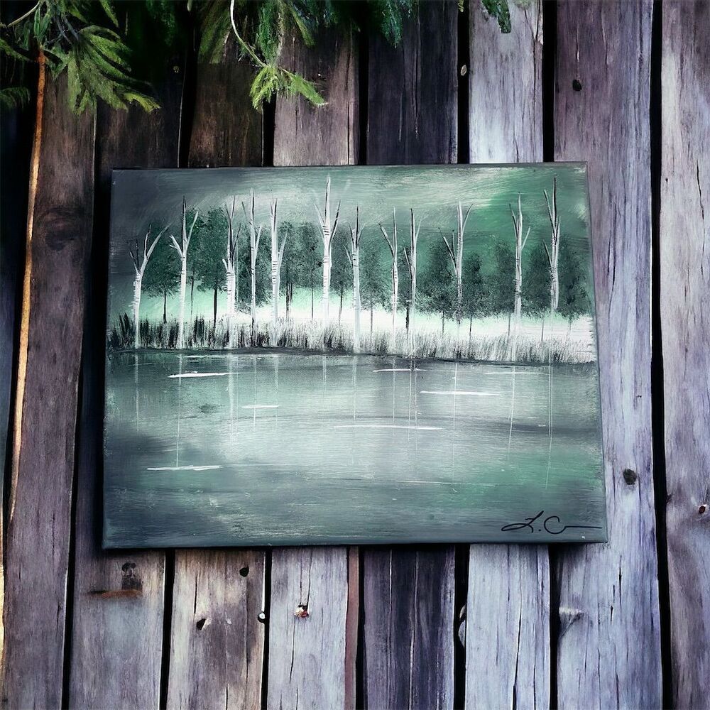 Abstract Tree Line Water Landscape Canvas Art Print Contemporary Medium Unframed